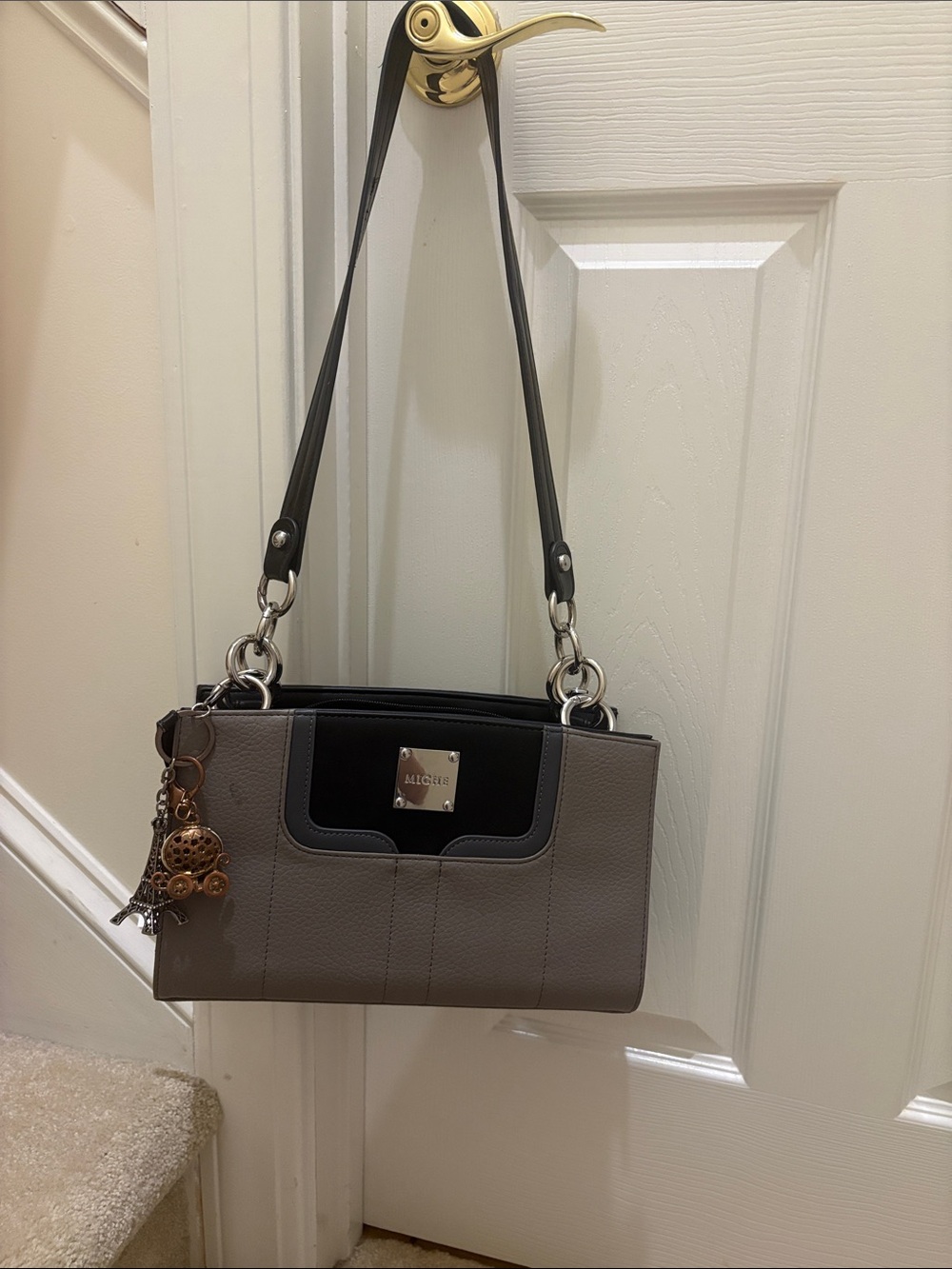Miche Gray and Black Accent Shoulder Bag with Charm